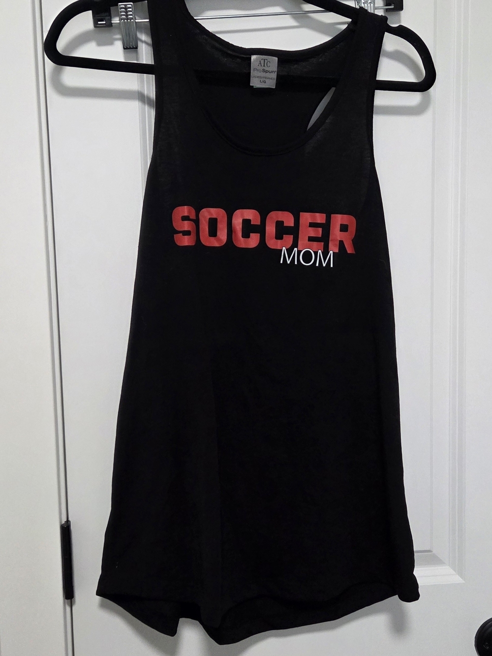 TC Black 'Soccer Mom' Tank Top with Red and White Print